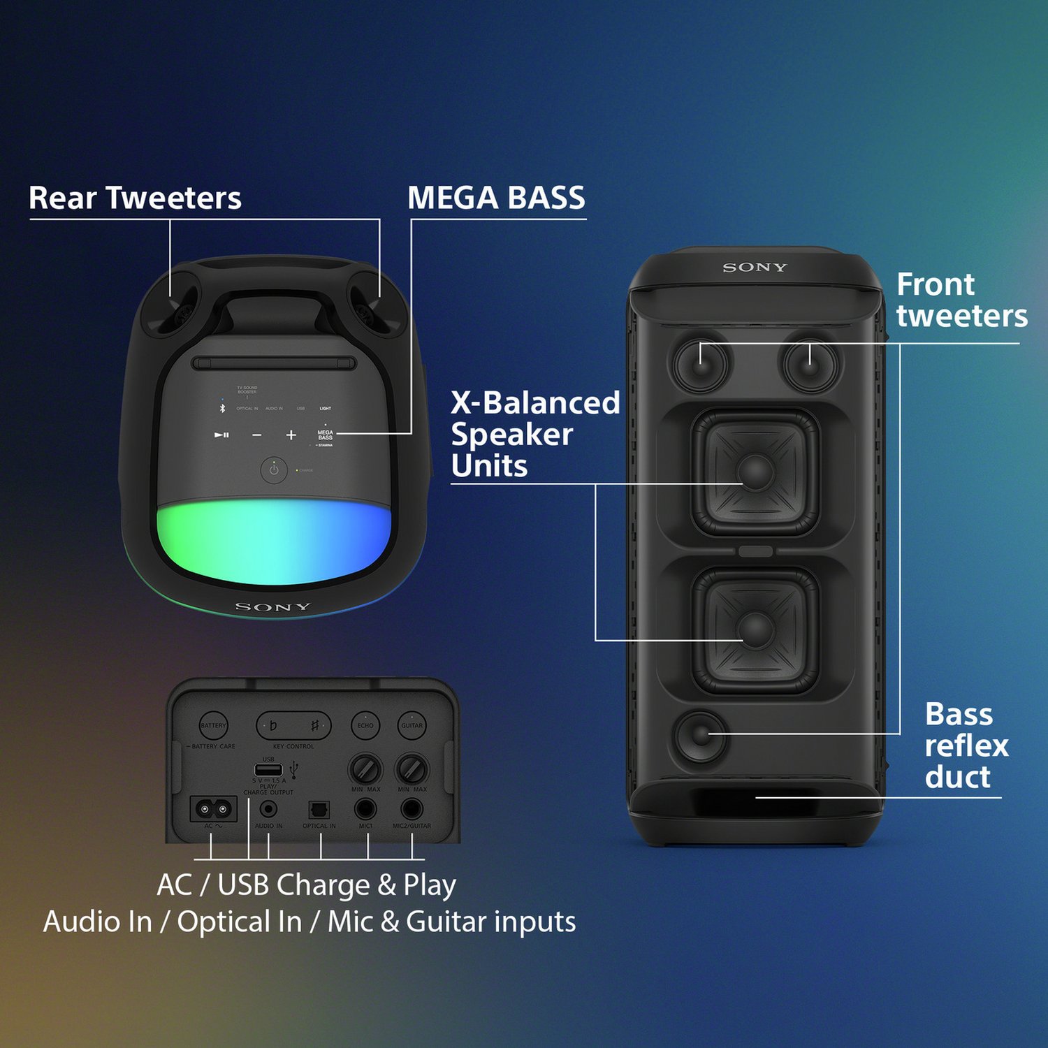 Sony SRS-XV800 Bluetooth Portable Party Speaker - Black - Image 6