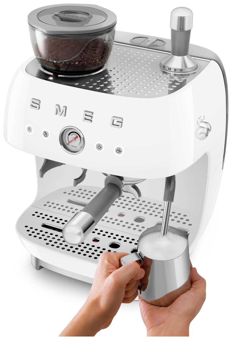 Smeg EGF03WHUK Espresso Coffee Machine with Grinder - White - Image 4