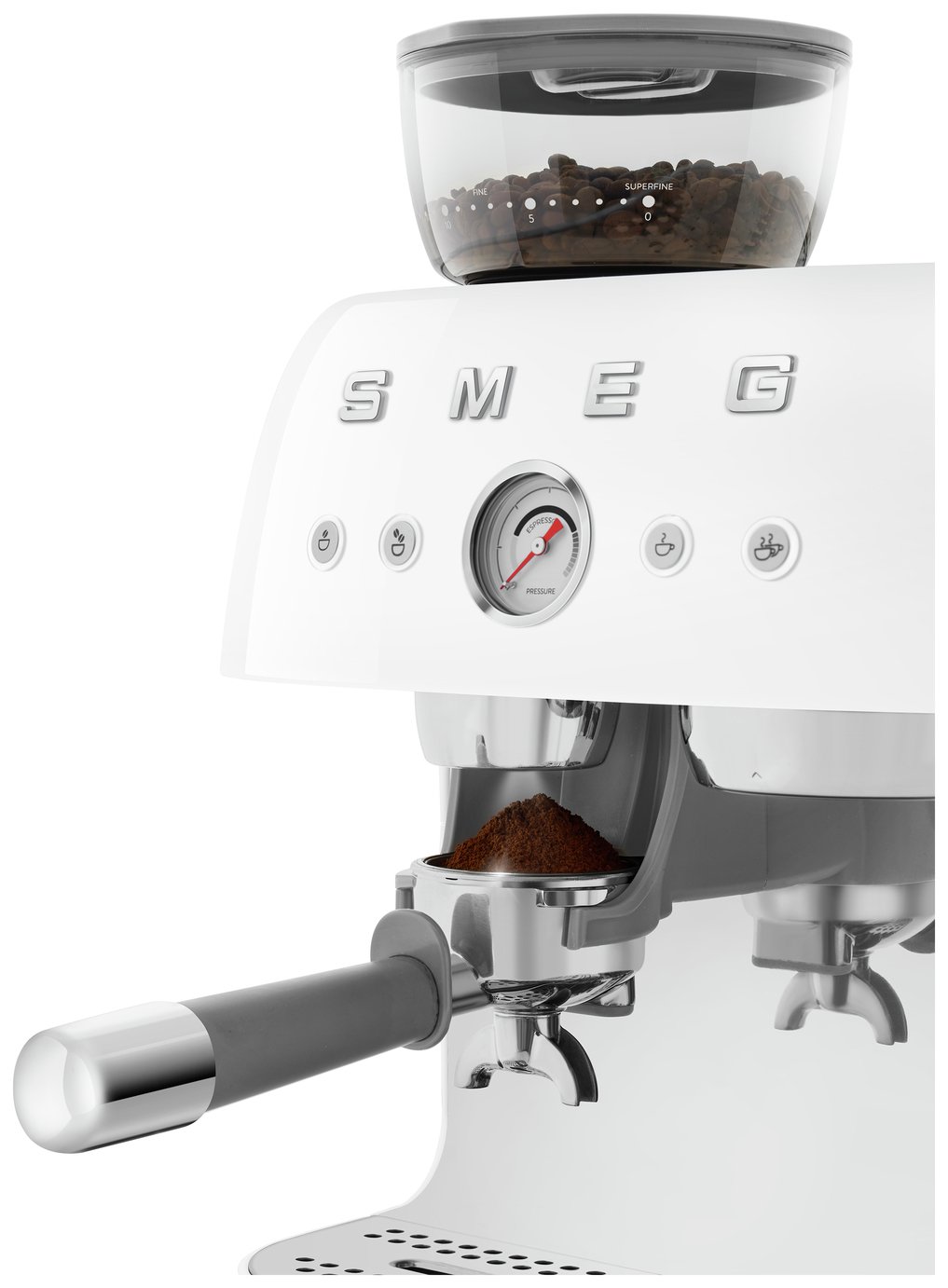 Smeg EGF03WHUK Espresso Coffee Machine with Grinder - White - Image 5