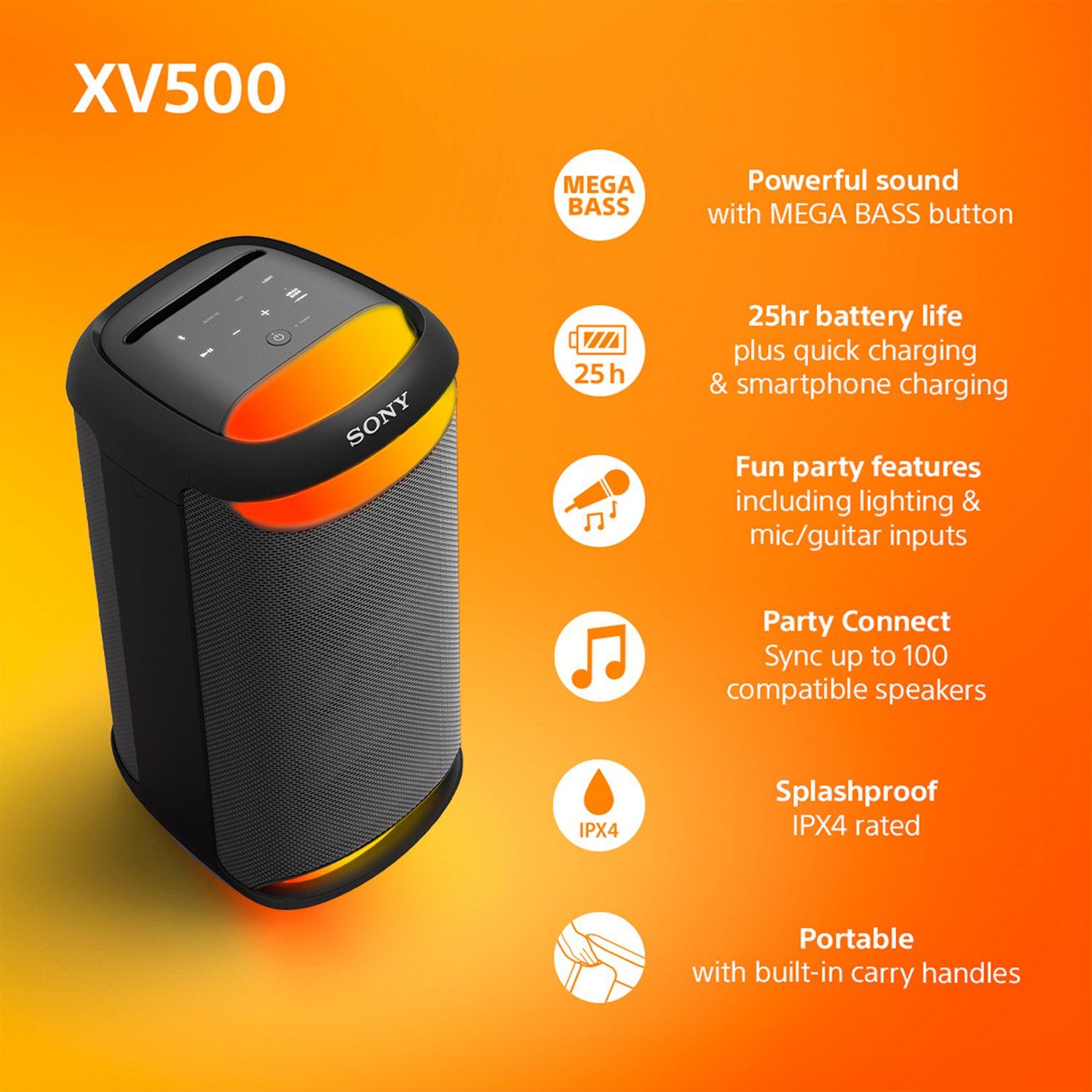 Sony SRS XV500 Bluetooth Portable Party Speaker - Black - Image 2