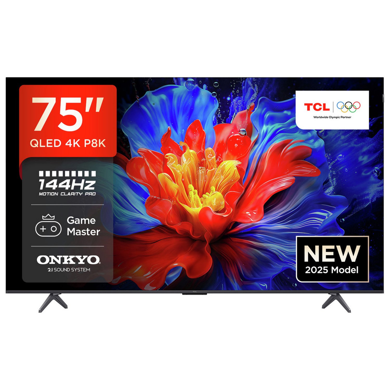 TCL 75 Inch 75P8K-UK Smart 4K Ultra HD HDR QLED TV - Image 1