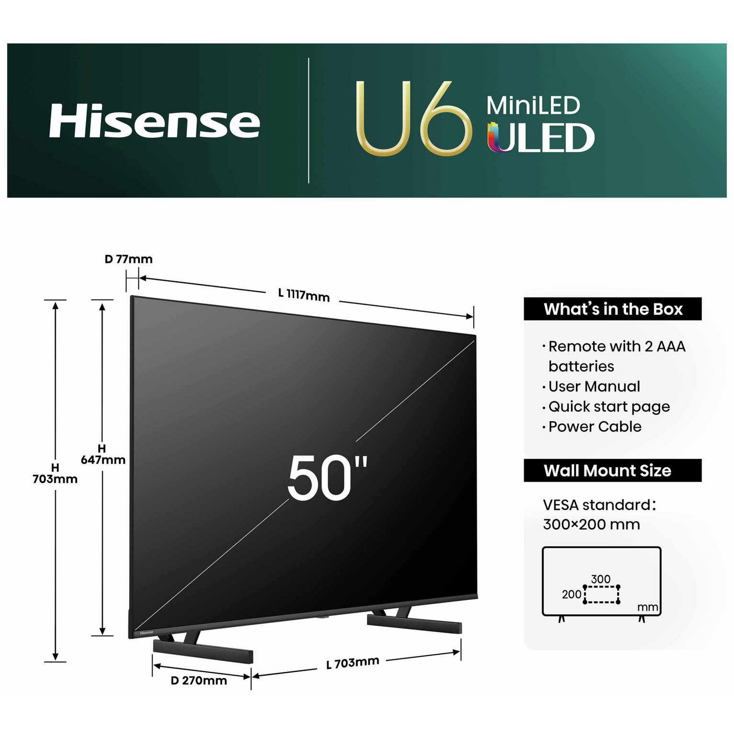 Hisense 50 In 50U6NQTUK Smart 4K UHD HDR Mini LED Freely TV - Image 6