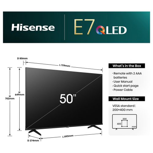 Hisense 50 Inch 50E78NQTUK Smart 4K HDR UHD QLED Freely TV - Image 5