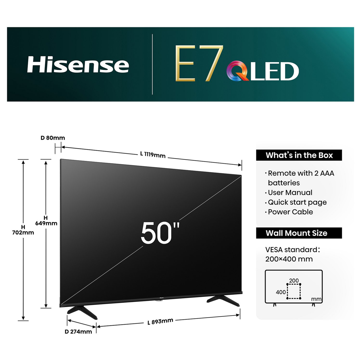Hisense 50 Inch 50E78NQTUK Smart 4K HDR UHD QLED Freely TV - Image 5