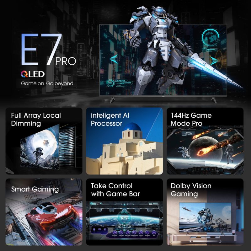 Hisense 75 Inch 75E7NQTUK PRO Smart 4K UHD QLED Freely TV