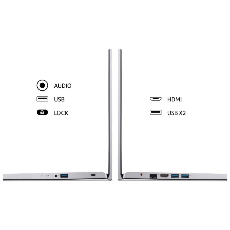 Acer Aspire 3 12th Gen 15.6in i5 8GB 512GB - Silver — 15.6" TN, Intel i5 Intel i5-1235U processor., 8 GB RAM