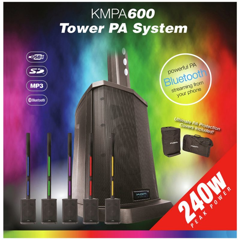 KAM KMPA600 Compact Tower PA System with Lighting - 240W