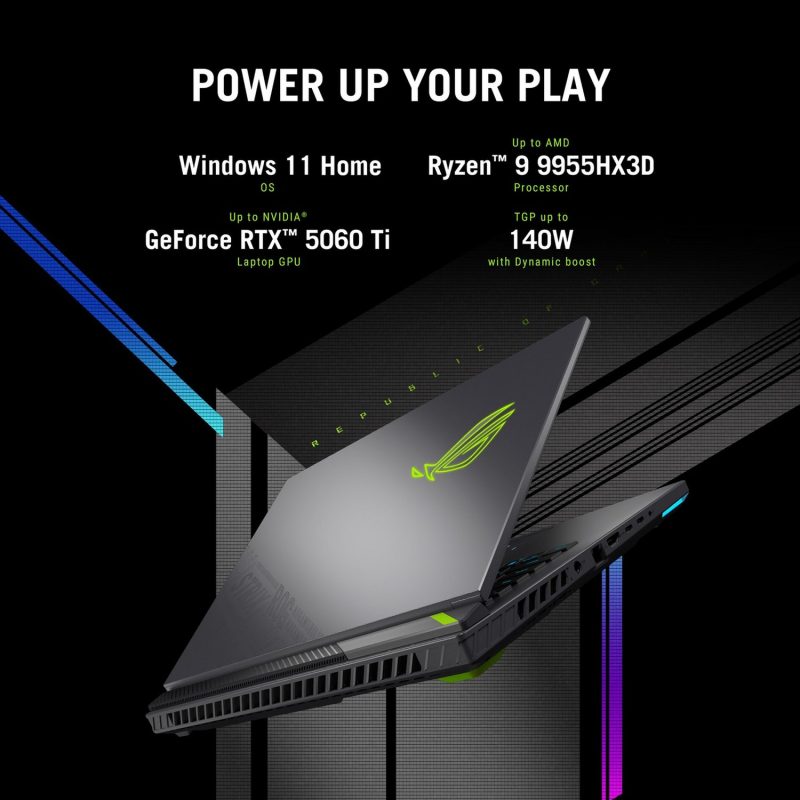 ASUS ROG Stir G16 16in R9 16GB 1TB RTX5060 — 16" IPS, AMD Ryzen 9 8940HX processor., GeForce RTX 5060 graphics card with