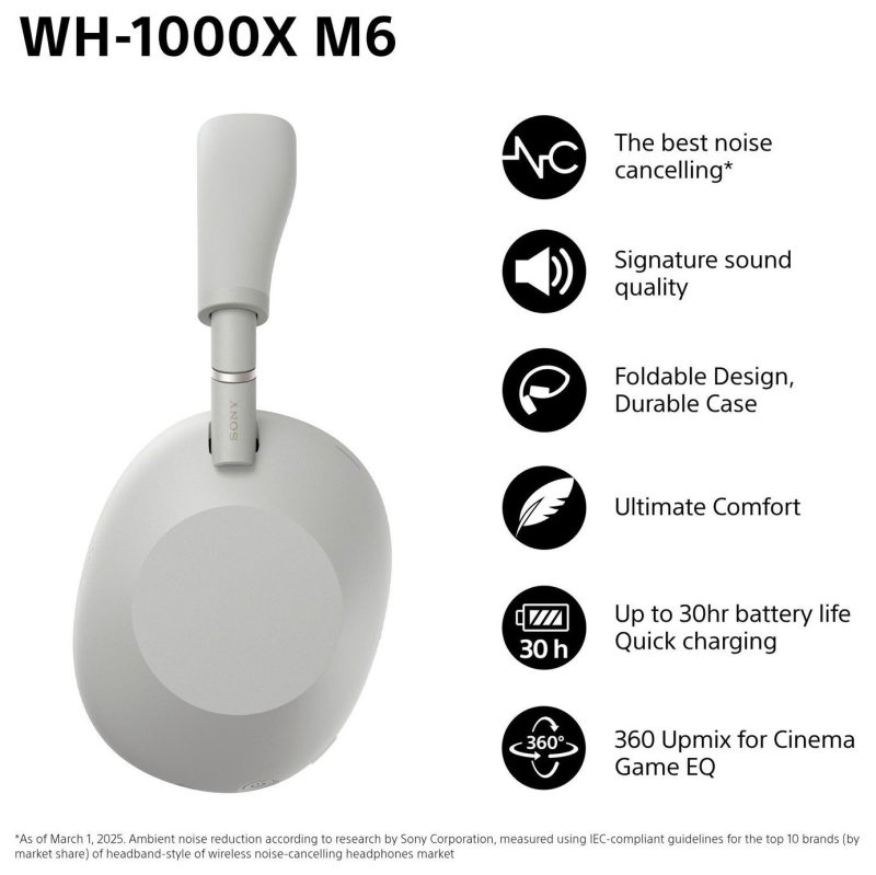 Sony WH1000XM6 Wireless Noise Cancelling Bluetooth Headphones (Over-Ear)