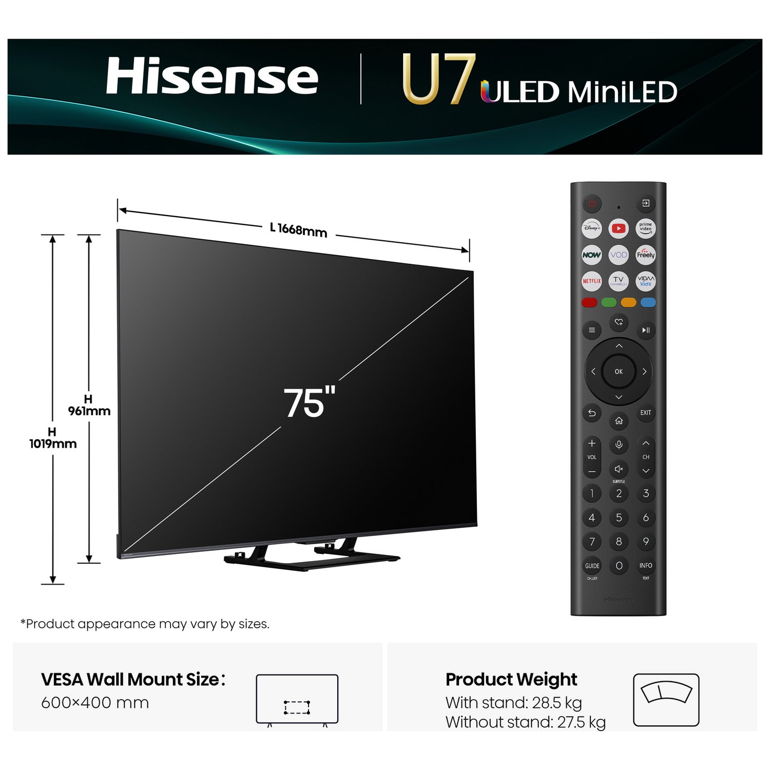 Hisense 75 Inch 75U7QTUK Smart 4K UHD HDR Mini LED Freely TV - Image 2