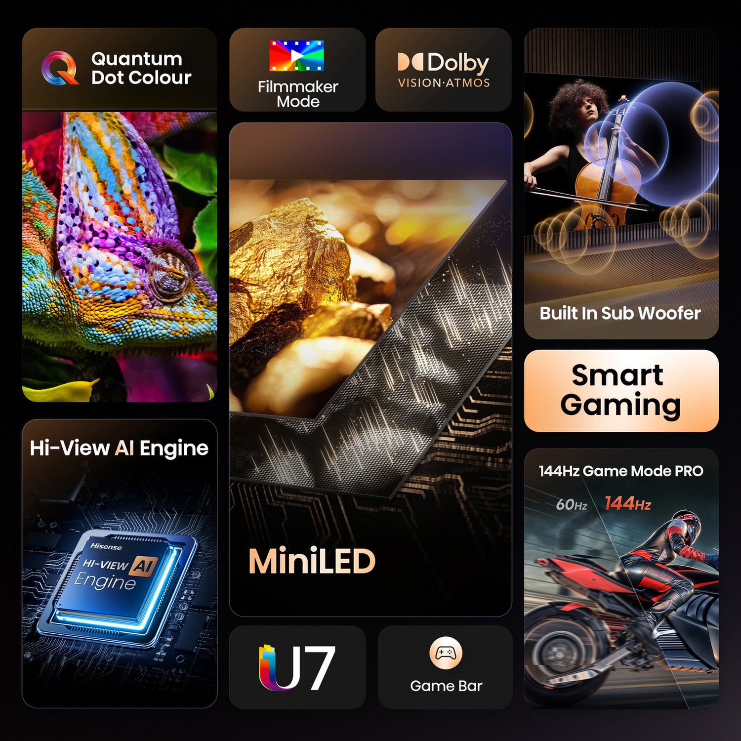 Hisense 75 Inch 75U7QTUK Smart 4K UHD HDR Mini LED Freely TV - Image 3