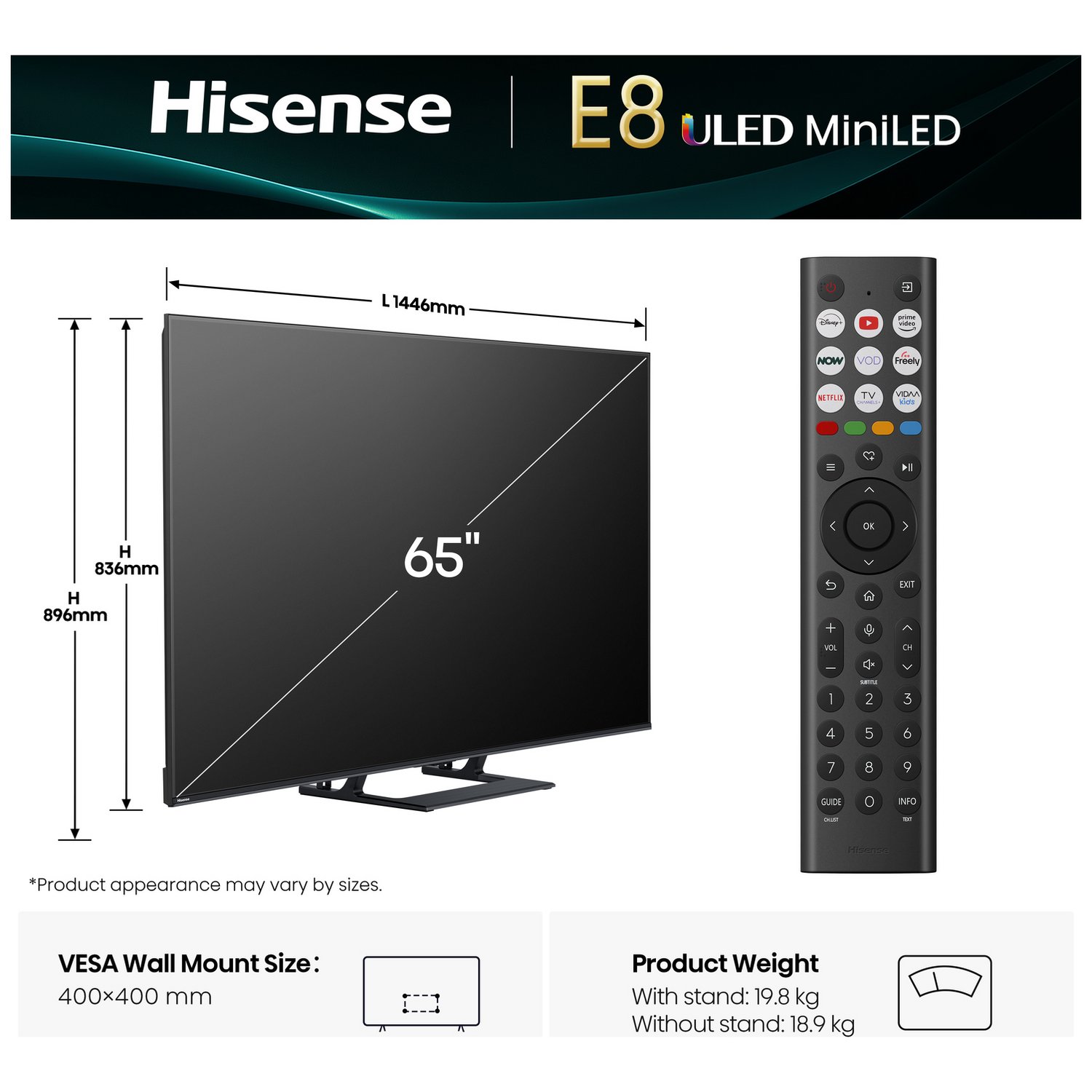 Hisense 65 In 65E8QTUK Smart 4K UHD HDR Mini LED Freely TV - Image 2