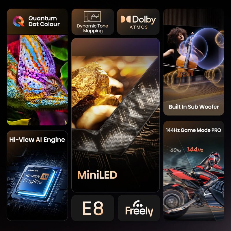 Hisense 65 In 65E8QTUK Smart 4K UHD HDR Mini LED Freely TV