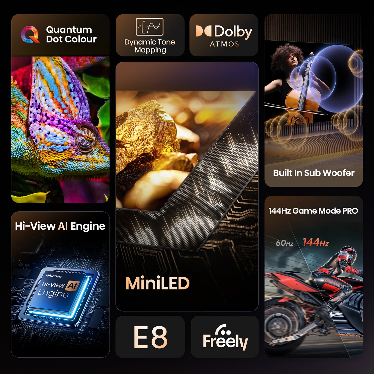 Hisense 65 In 65E8QTUK Smart 4K UHD HDR Mini LED Freely TV - Image 3