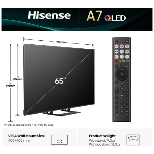 Hisense 65 Inch 65A7QTUK Smart 4K UHD HDR QLED Freely TV - Image 2