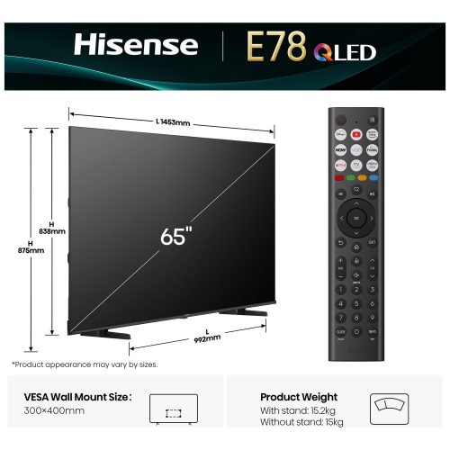 Hisense 65 Inch 65E78QTUK Smart 4K UHD HDR QLED Freely TV - Image 2