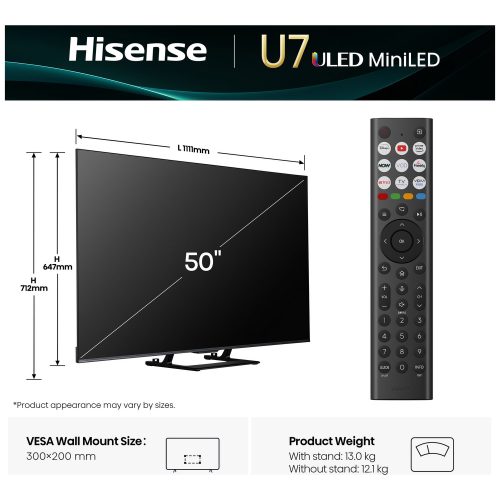 Hisense 50 Inch 50U7QTUK Smart 4K UHD HDR Mini LED Freely TV - Image 2