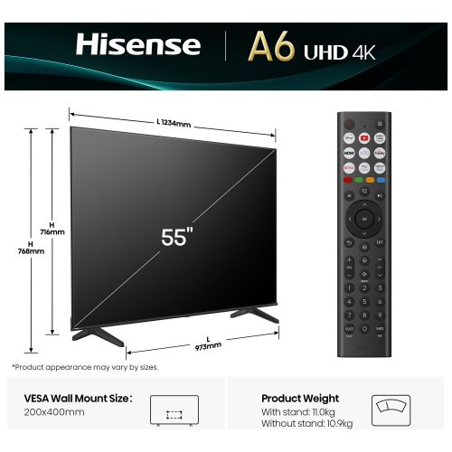 Hisense 55Inch 55A6QTUK Smart 4K UHD HDR LCD Freely TV - Image 2