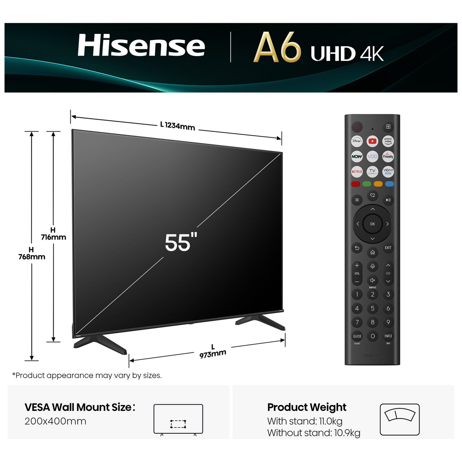 Hisense 55Inch 55A6QTUK Smart 4K UHD HDR LCD Freely TV - Image 2