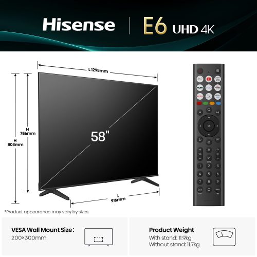 Hisense 58Inch 58E6QTUK Smart 4K UHD HDR LCD Freely TV - Image 2