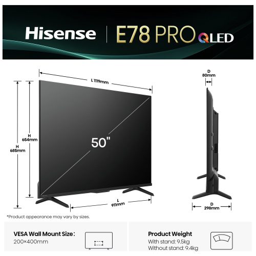Hisense 50Inch 50E78QTUK PRO Smart AI 4K UHD LED Freely TV - Image 2
