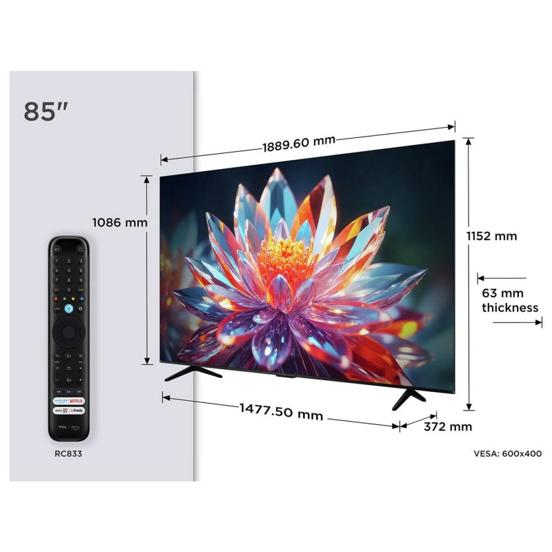 TCL 85 Inch 85T6C Smart 4K UHD HDR QLED Freely TV