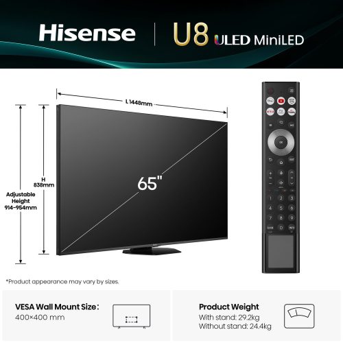 Hisense 65inch 65U8QTUK Smart AI 4K UHD HDR Mini LED TV - Image 2