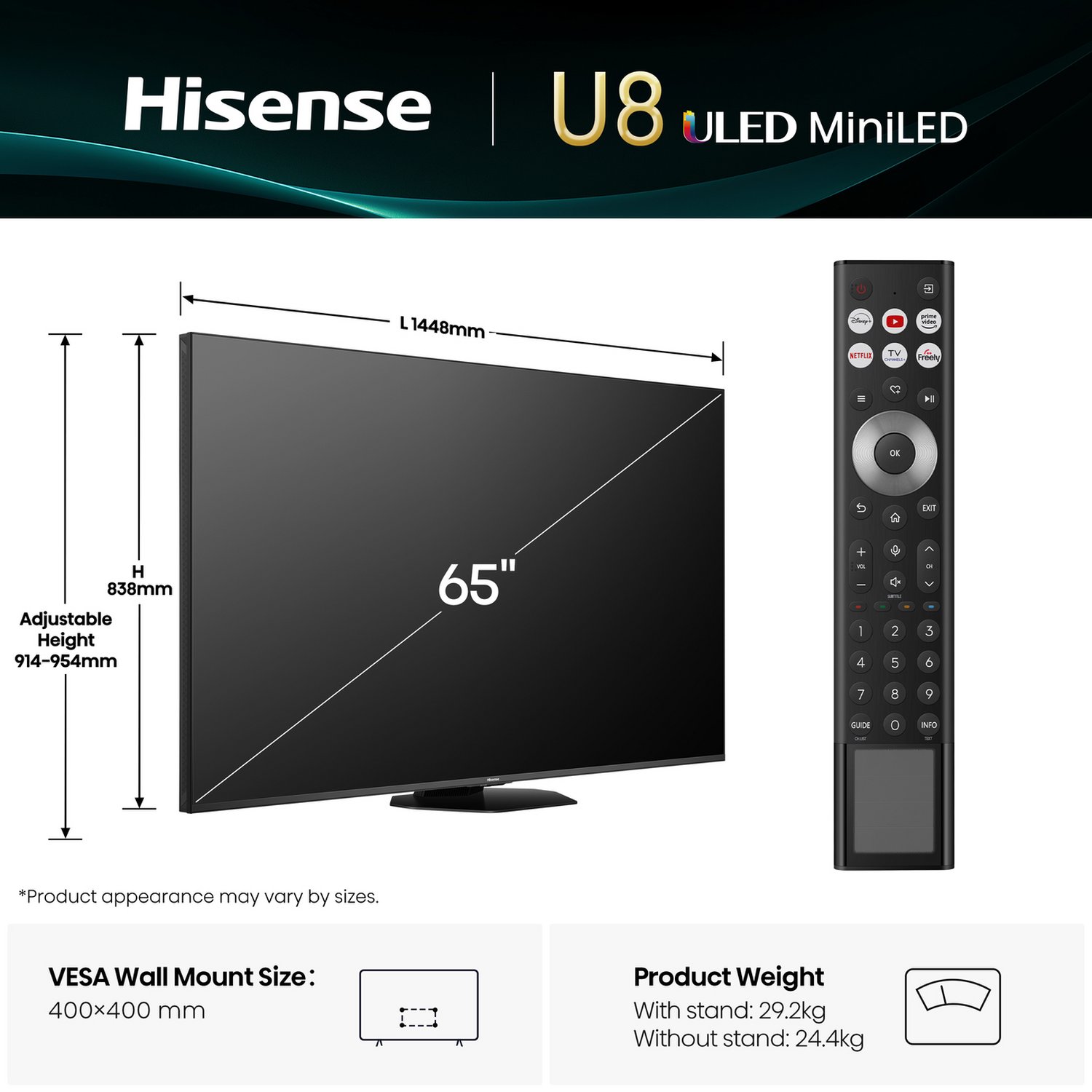 Hisense 65inch 65U8QTUK Smart AI 4K UHD HDR Mini LED TV - Image 2