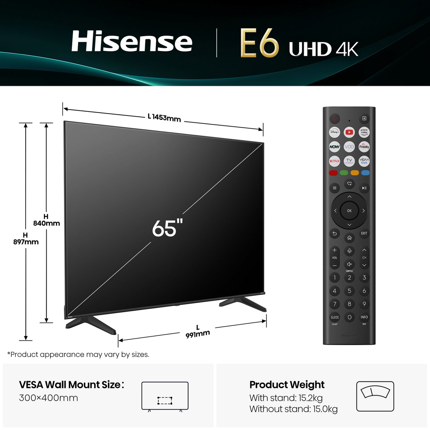 Hisense 65Inch 65E6QTUK Smart AI 4K UHD HDR LED Freely TV - Image 2