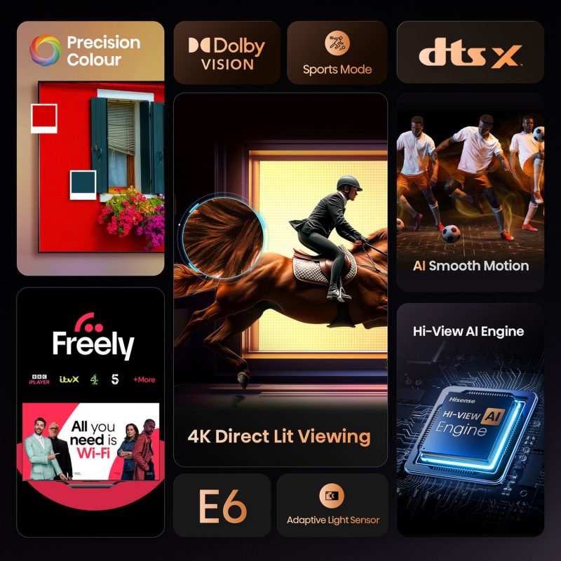 Hisense 65Inch 65E6QTUK Smart AI 4K UHD HDR LED Freely TV