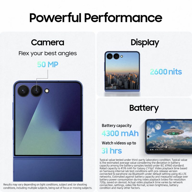 Samsung Galaxy Z Flip7 5G 256GB AI Phone - Blue — 256GB, 6.9" Dynamic AMOLED 2X, 5G (Blue)