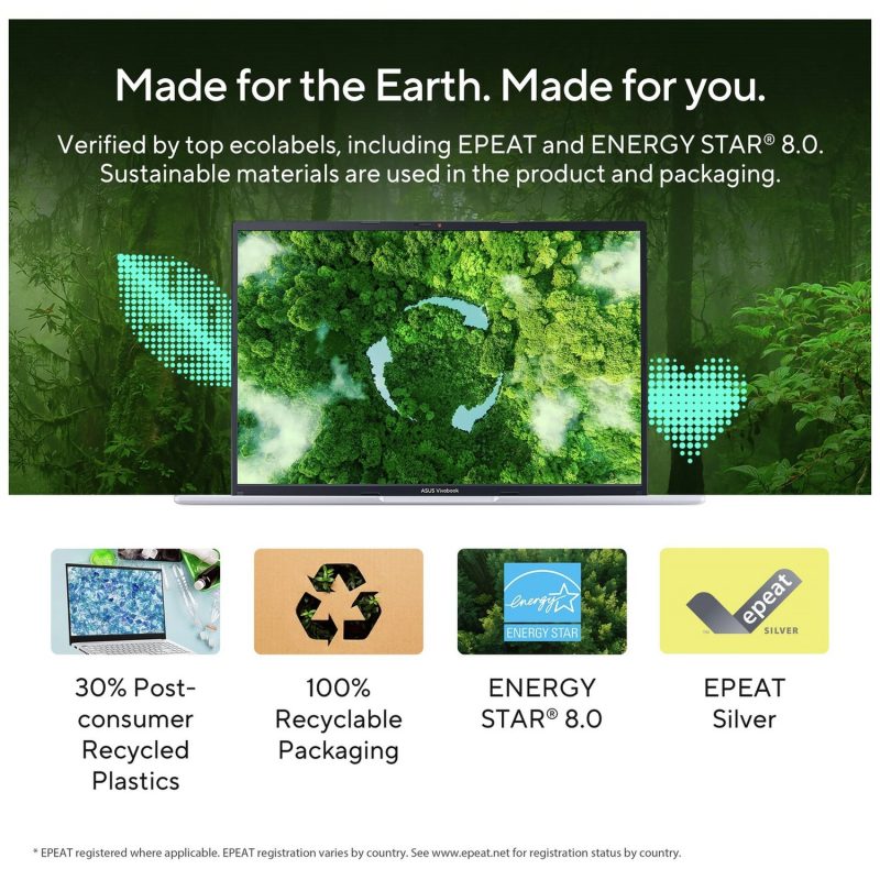 ASUS Vivobook 16in R7 16GB 1TB - Silver — 16" IPS, AMD Ryzen 7 7730U processor., Radeon graphics card., 16 GB RAM, 1TB