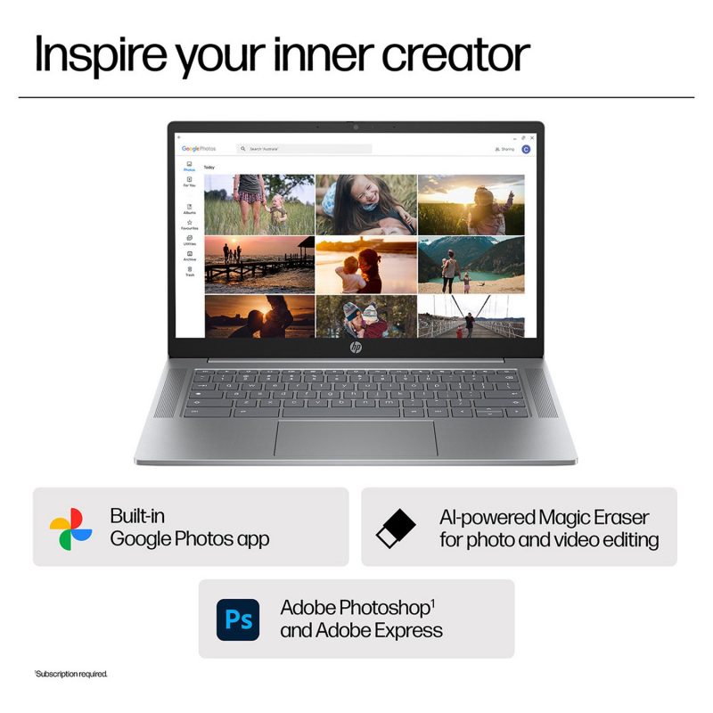 HP 14a-nf0000na 14in i3 8GB 256GB Chromebook Plus - Grey — 14" IPS, Intel i3 N305 processor., 8 GB RAM