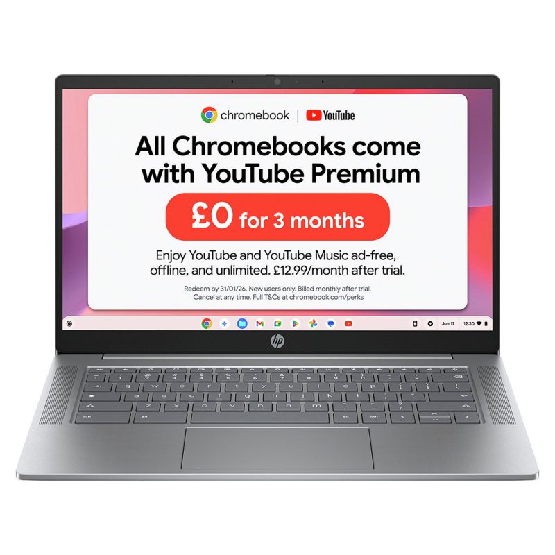 HP 14a-nf0000na 14in i3 8GB 256GB Chromebook Plus - Grey — 14" IPS, Intel i3 N305 processor., 8 GB RAM